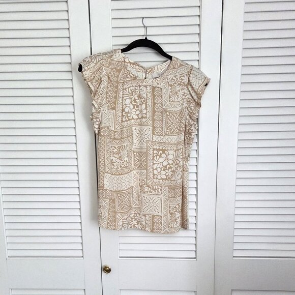 Loft, Khaki & Cream, Short Sleeve Flutter Blouse - Picture 1 of 3